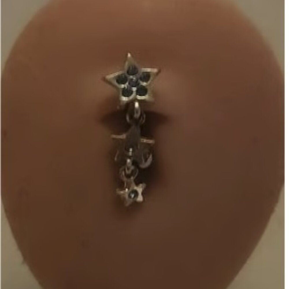 Standard Dangle 3 Stars W/ Lake Blue Crystals Navel Ring ~ N-5082-POSH